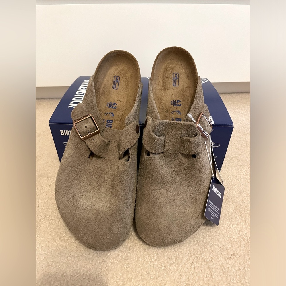 Boston Birkenstocks. US Mens size 10-10.5. Taupe color. New with tags.